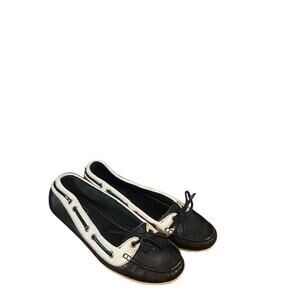 Coach Black & White Leather Slip On Boat Shoe Loafers Women SZ 6.5